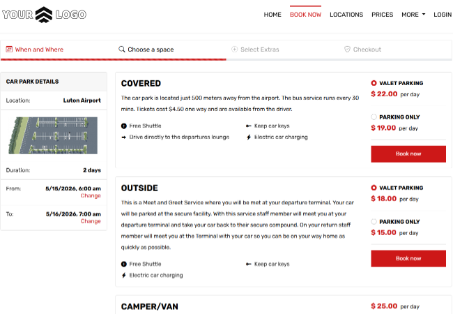 Select parking spaces and optional extras