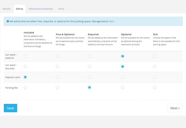 extras upsells - parking booking system
