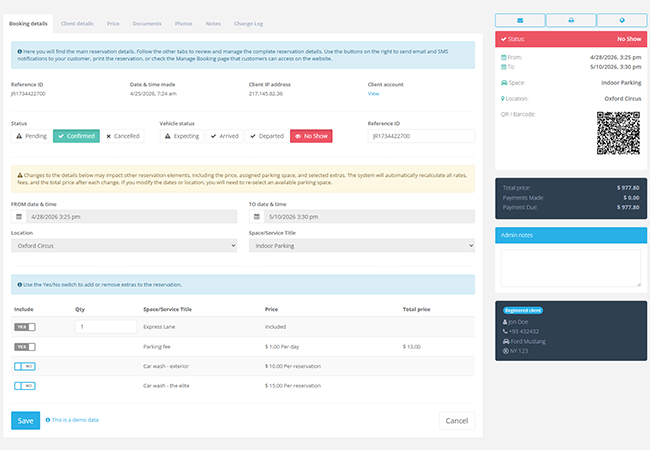 features - parking reservation system