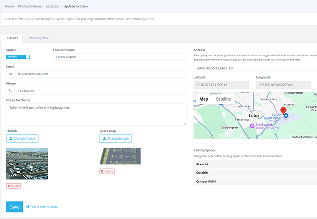 parking locations spaces - parking reservation system