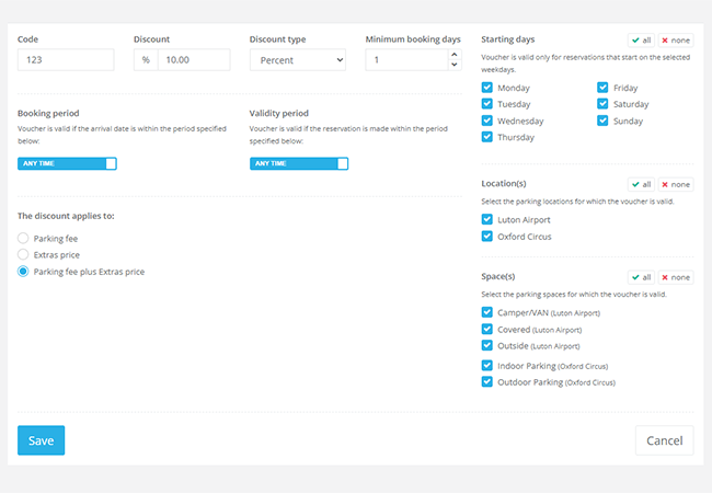 payments taxes discounts - parking booking system
