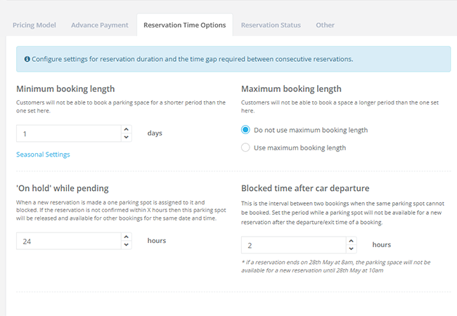 pricing availability rules - parking booking system