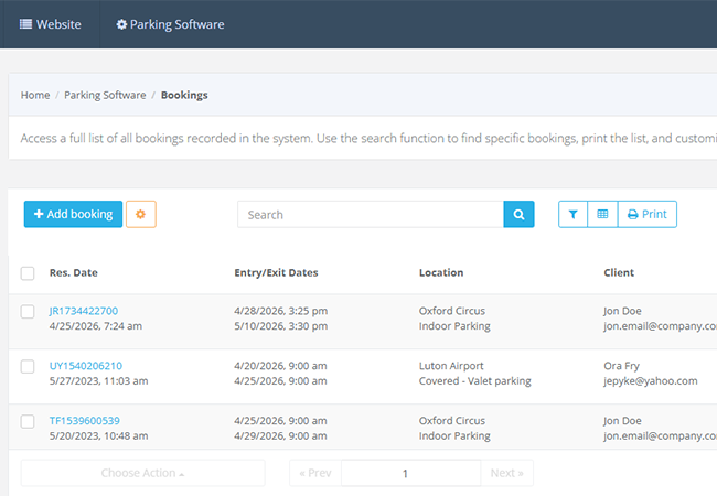 All parking reservations in one back-office dashboard